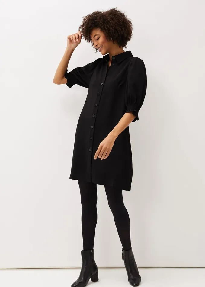Phase Eight Candice Puff Sleeve Dress Black Women Dresses