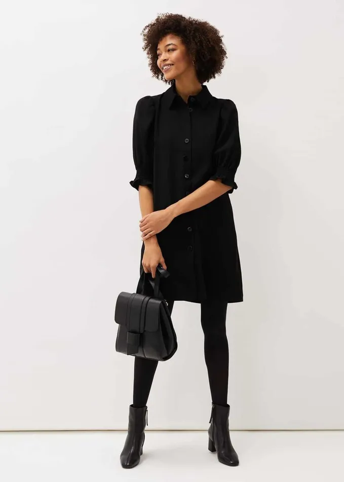 Phase Eight Candice Puff Sleeve Dress Black Women Dresses
