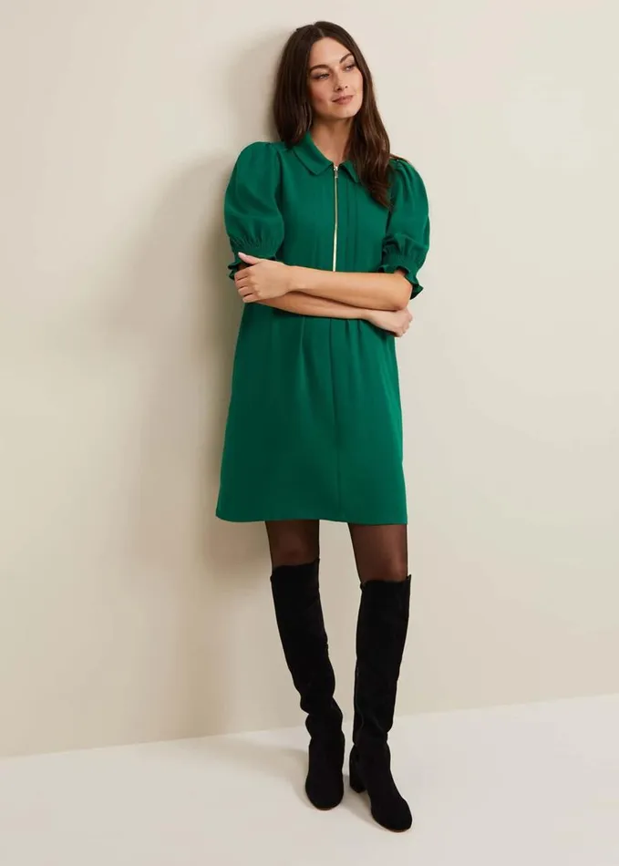 Phase Eight Candice Zip Swing Dress Green Women Dresses