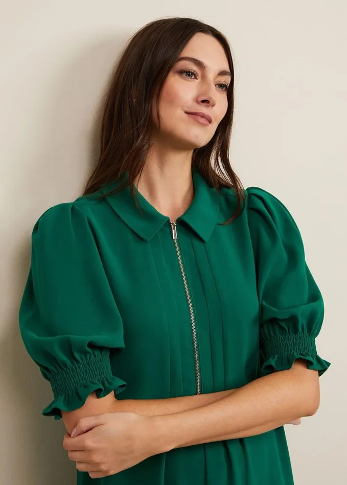 Phase Eight Candice Zip Swing Dress Green Women Dresses