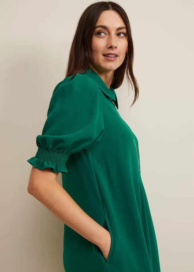 Phase Eight Candice Zip Swing Dress Green Women Dresses