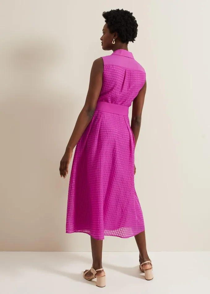 Phase Eight Carey Sleeveless Check Midi Dress Pink Women Dresses