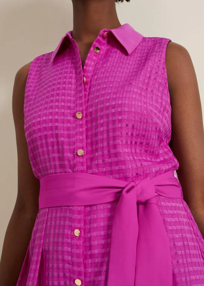 Phase Eight Carey Sleeveless Check Midi Dress Pink Women Dresses