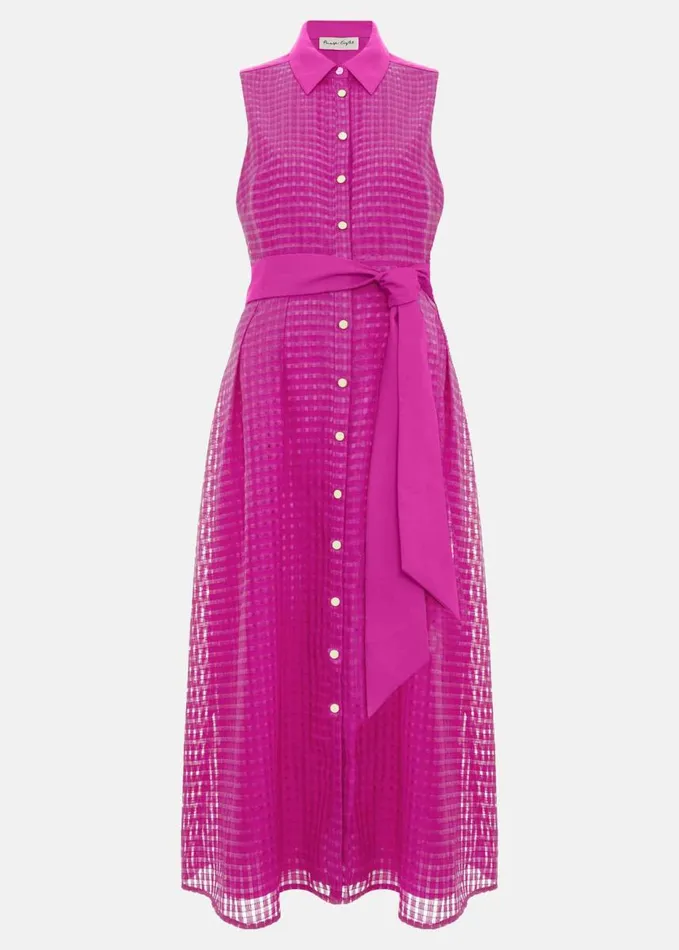 Phase Eight Carey Sleeveless Check Midi Dress Pink Women Dresses