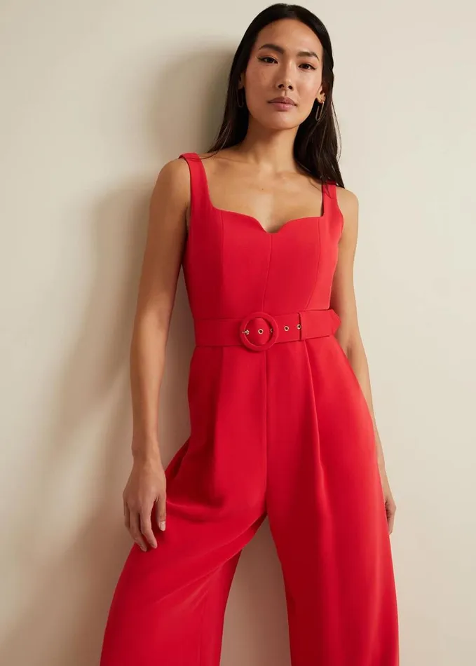Phase Eight Charlize Belted Jumpsuit Coral Women Dresses