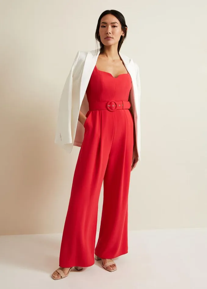 Phase Eight Charlize Belted Jumpsuit Coral Women Dresses