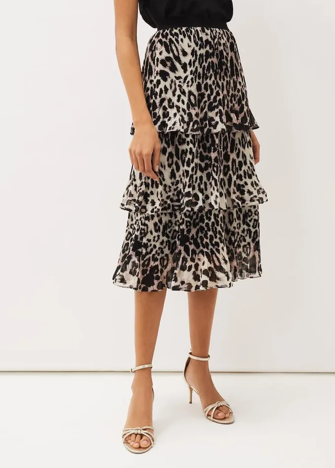 Phase Eight Chelsie Leopard Tiered Skirt Multicoloured Women Skirts
