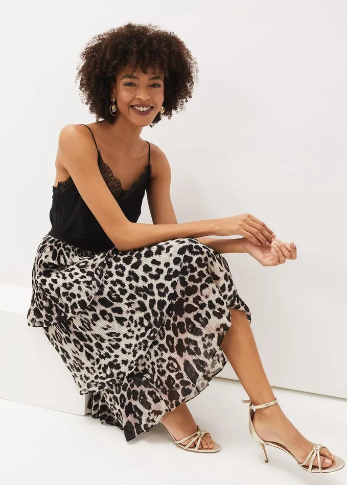 Phase Eight Chelsie Leopard Tiered Skirt Multicoloured Women Skirts