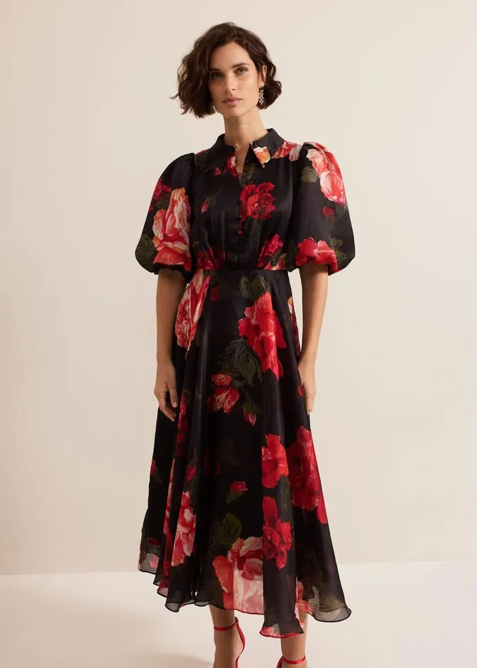 Phase Eight Cilla Floral Shirt Midi Dress Blackmulti Women Dresses