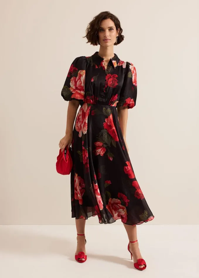 Phase Eight Cilla Floral Shirt Midi Dress Blackmulti Women Dresses