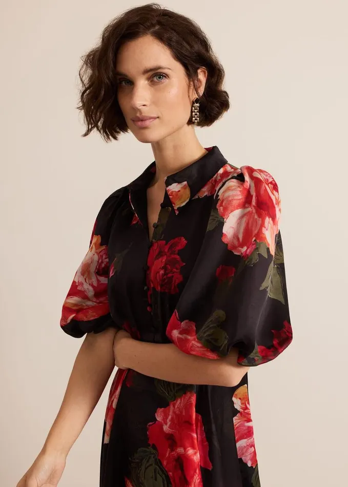 Phase Eight Cilla Floral Shirt Midi Dress Blackmulti Women Dresses