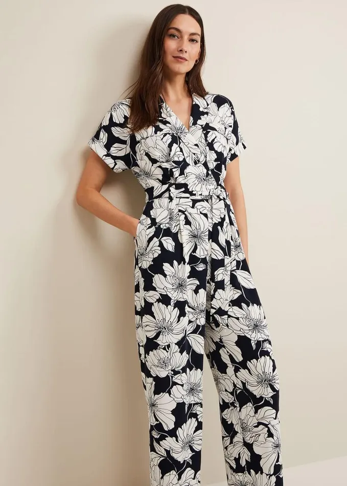 Phase Eight Constance Floral Jumpsuit Navyivory Women Dresses