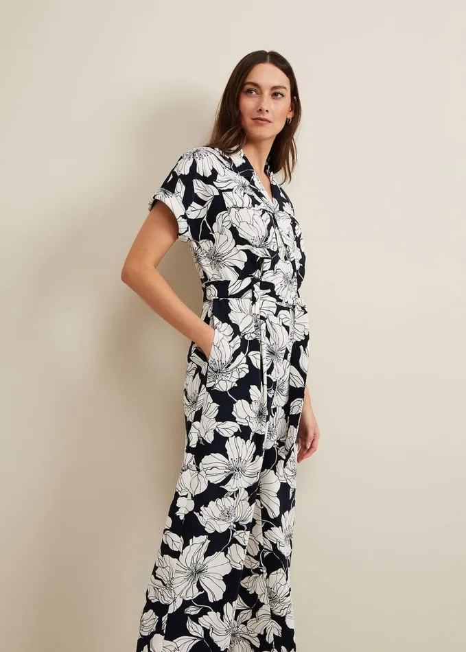 Phase Eight Constance Floral Jumpsuit Navyivory Women Dresses