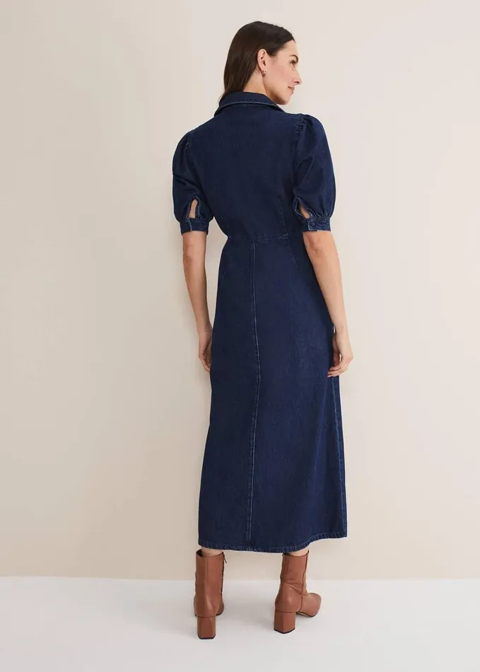 Phase Eight Cosette Denim Midaxi Dress Dark Indigo Women Dresses