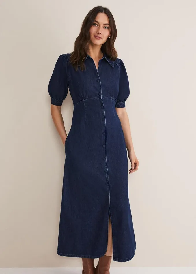 Phase Eight Cosette Denim Midaxi Dress Dark Indigo Women Dresses