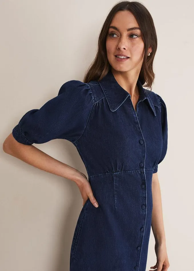 Phase Eight Cosette Denim Midaxi Dress Dark Indigo Women Dresses
