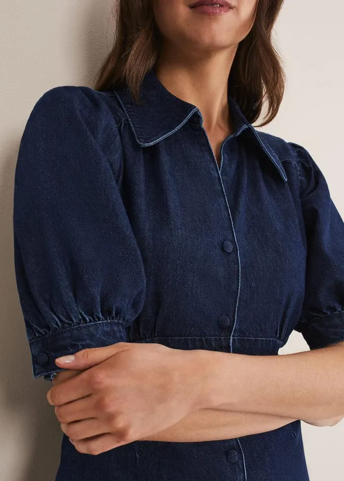 Phase Eight Cosette Denim Midaxi Dress Dark Indigo Women Dresses