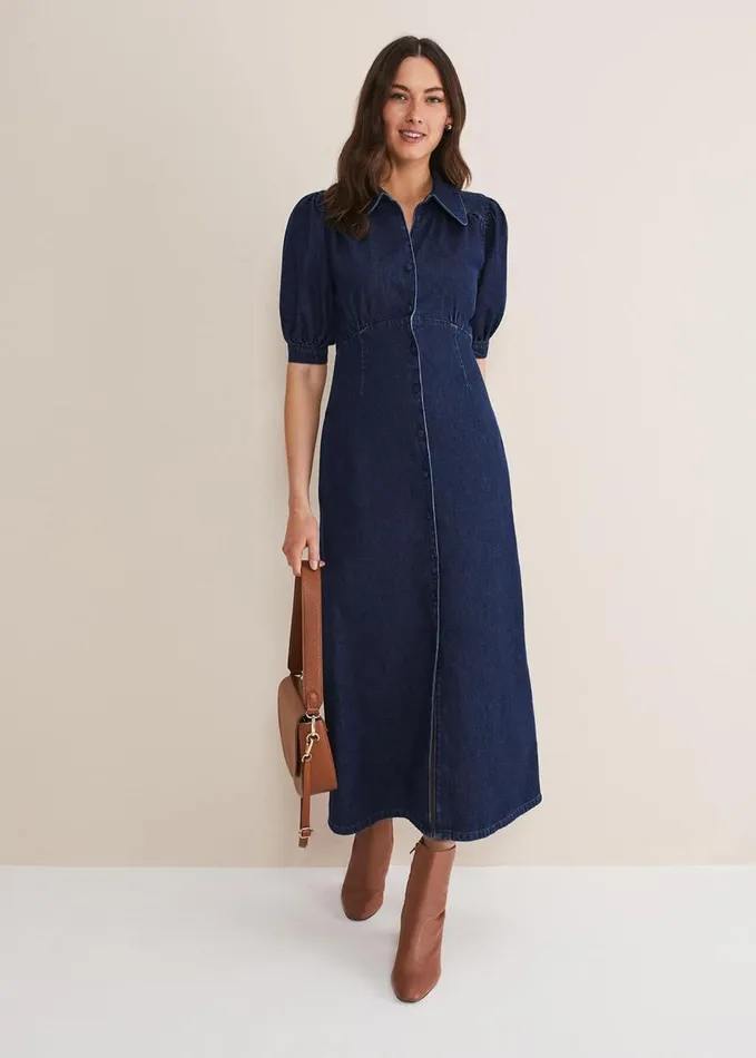 Phase Eight Cosette Denim Midaxi Dress Dark Indigo Women Dresses