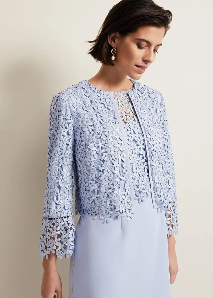 Phase Eight Daisy Lace Jacket Pale Blue Women Jackets
