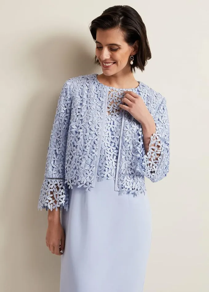 Phase Eight Daisy Lace Jacket Pale Blue Women Jackets