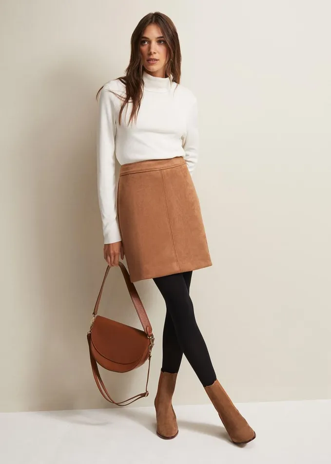 Phase Eight Darya Faux Suede Mini Skirt Camel Women Skirts