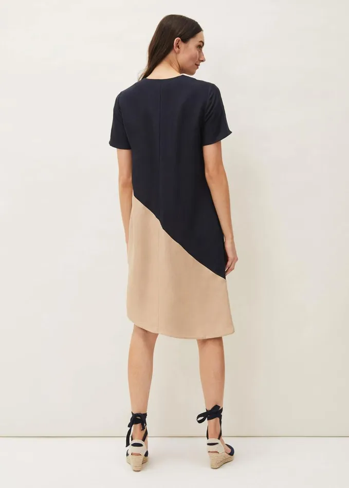Phase Eight Doty Colourblock LinenBlend Swing Dress Navystone Women Dresses