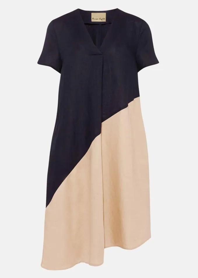 Phase Eight Doty Colourblock LinenBlend Swing Dress Navystone Women Dresses