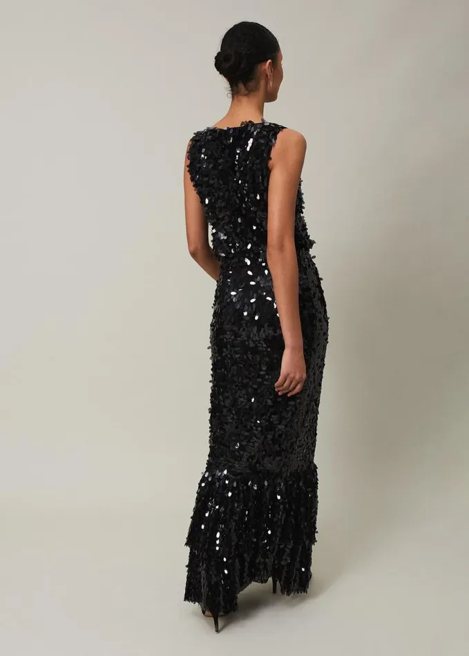 Phase Eight Elena Black Sequin Tiered Maxi Dress Black Women Dresses