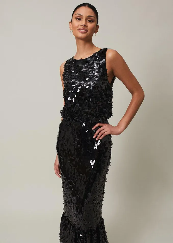 Phase Eight Elena Black Sequin Tiered Maxi Dress Black Women Dresses