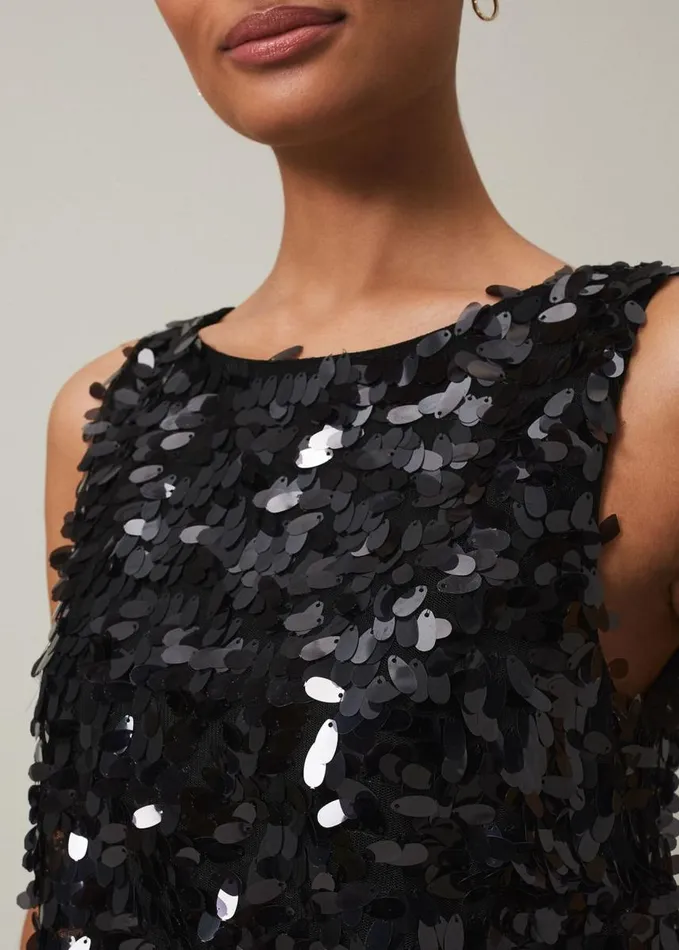 Phase Eight Elena Black Sequin Tiered Maxi Dress Black Women Dresses