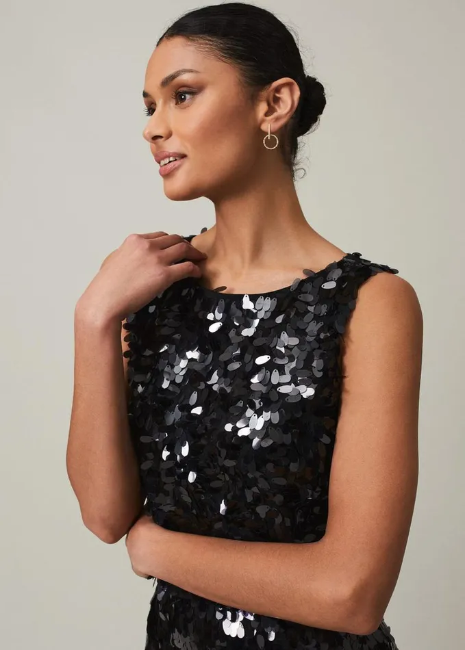 Phase Eight Elena Black Sequin Tiered Maxi Dress Black Women Dresses