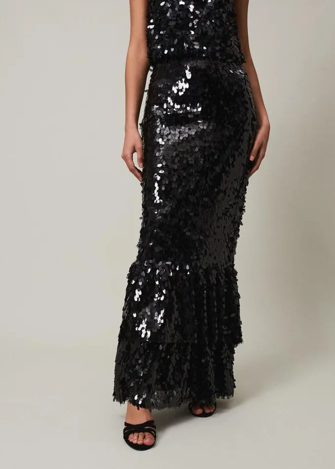 Phase Eight Elena Black Sequin Tiered Maxi Dress Black Women Dresses