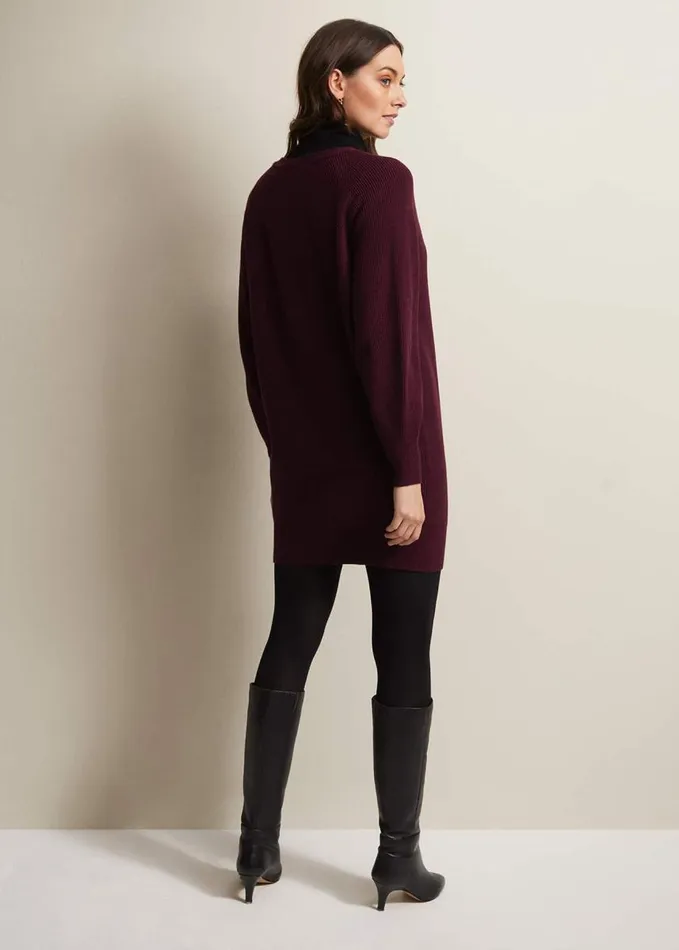 Phase Eight Eliana Chunky Knitted Mini Dress Wine Women Dresses