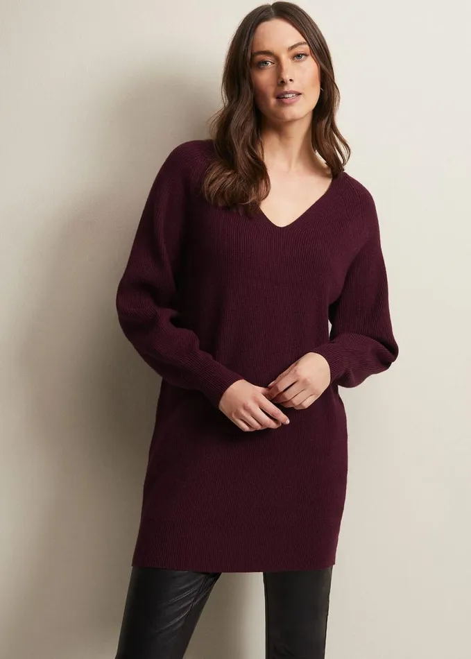 Phase Eight Eliana Chunky Knitted Mini Dress Wine Women Dresses