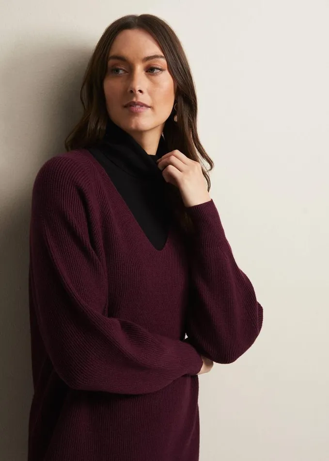 Phase Eight Eliana Chunky Knitted Mini Dress Wine Women Dresses