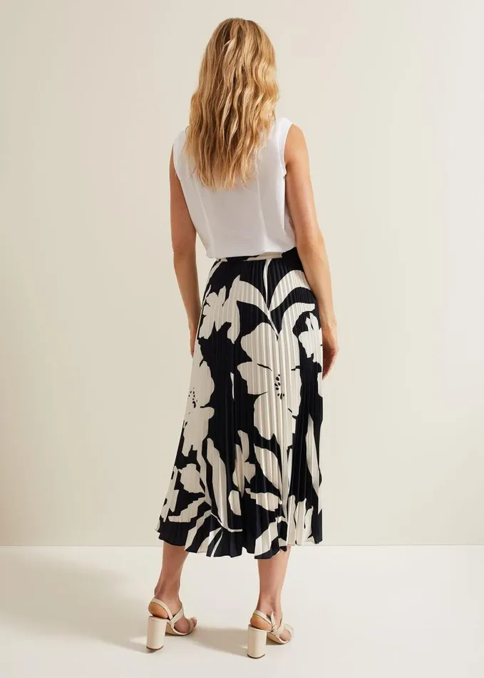 Phase Eight Elmina Floral Pleated Skirt Navyivory Women Skirts