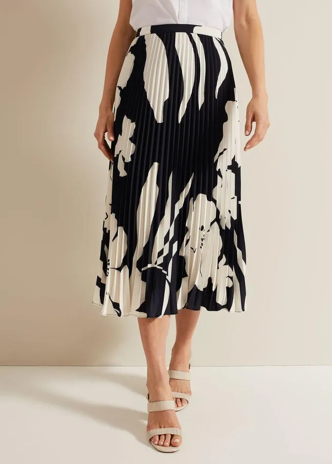 Phase Eight Elmina Floral Pleated Skirt Navyivory Women Skirts