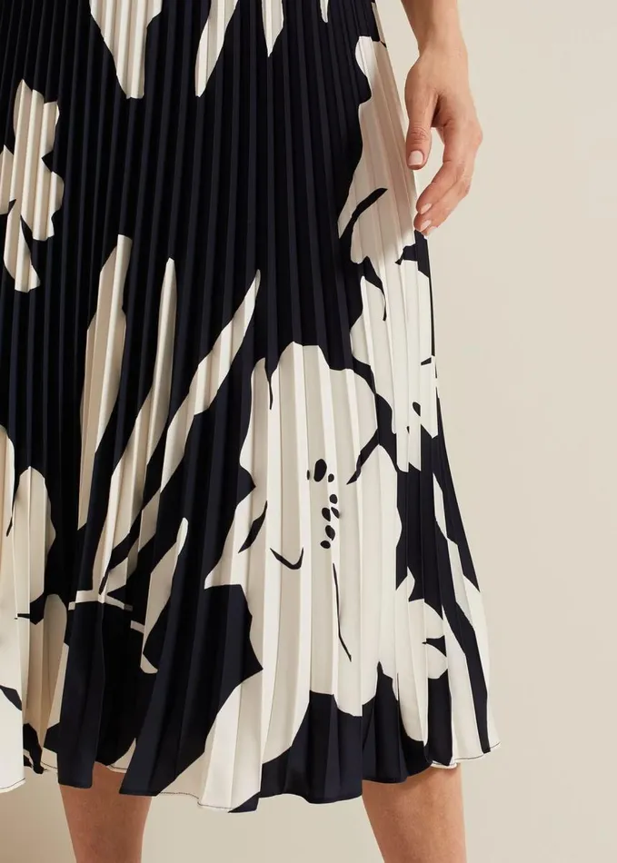Phase Eight Elmina Floral Pleated Skirt Navyivory Women Skirts