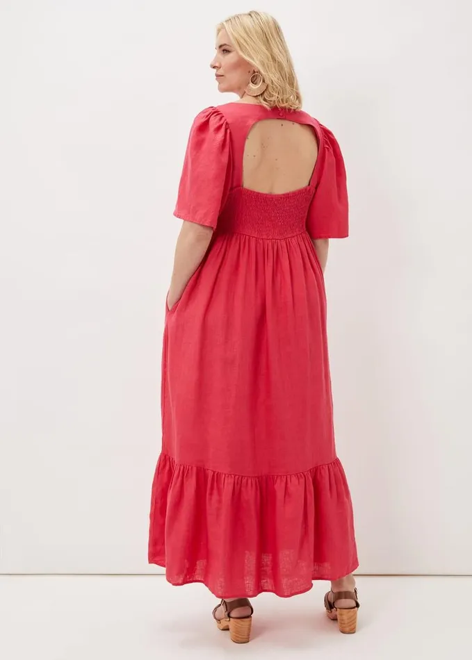 Phase Eight Emaline Linen Maxi Dress Raspberry Women Dresses
