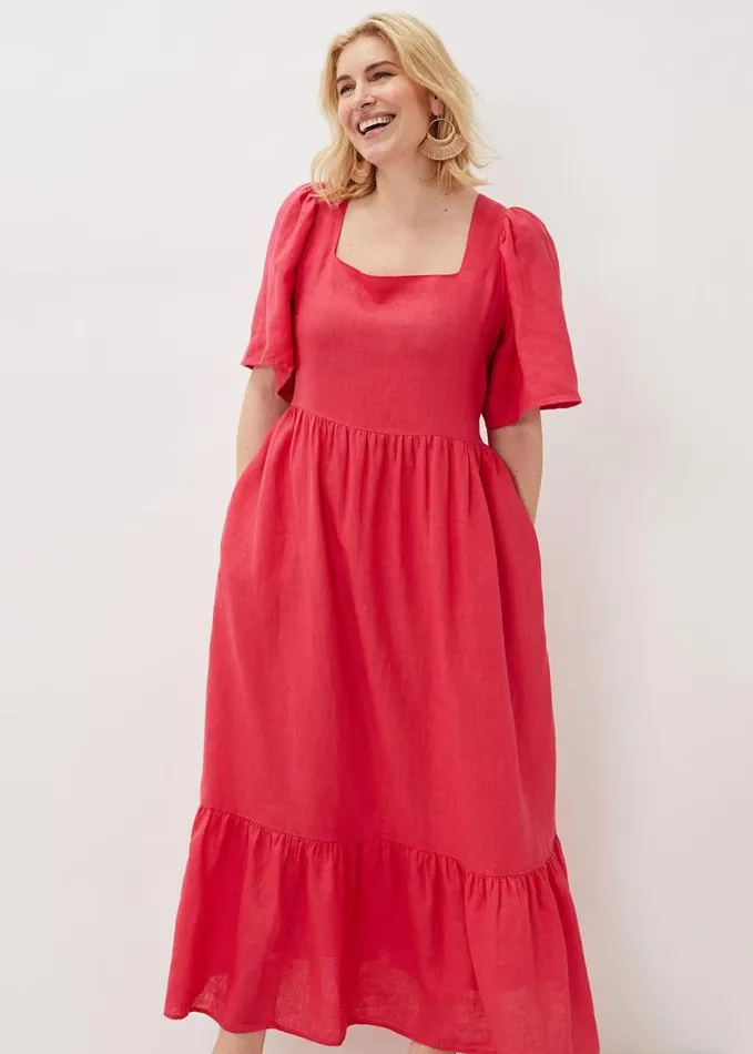 Phase Eight Emaline Linen Maxi Dress Raspberry Women Dresses