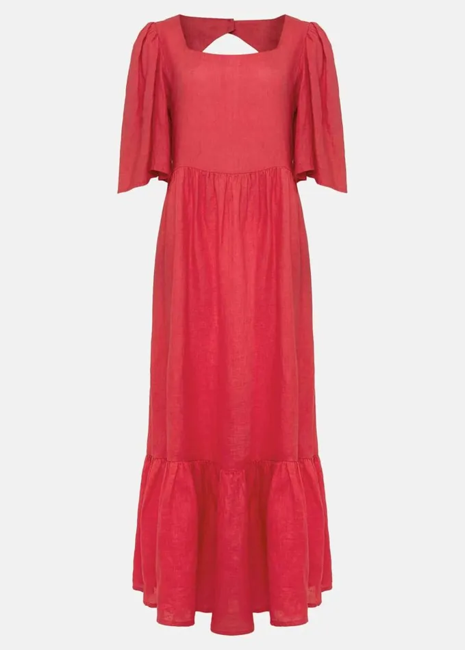 Phase Eight Emaline Linen Maxi Dress Raspberry Women Dresses