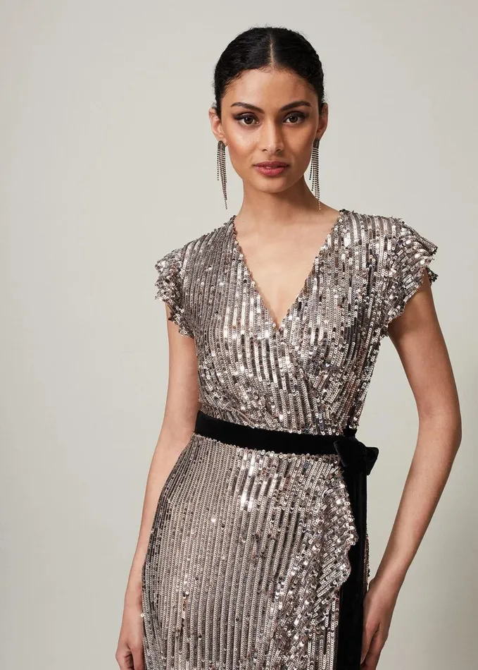 Phase Eight Enja Sequin Maxi Dress Gold Women Dresses