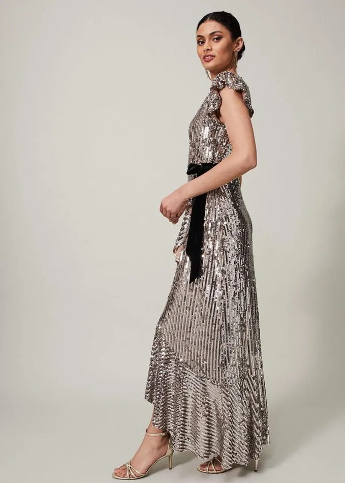 Phase Eight Enja Sequin Maxi Dress Gold Women Dresses