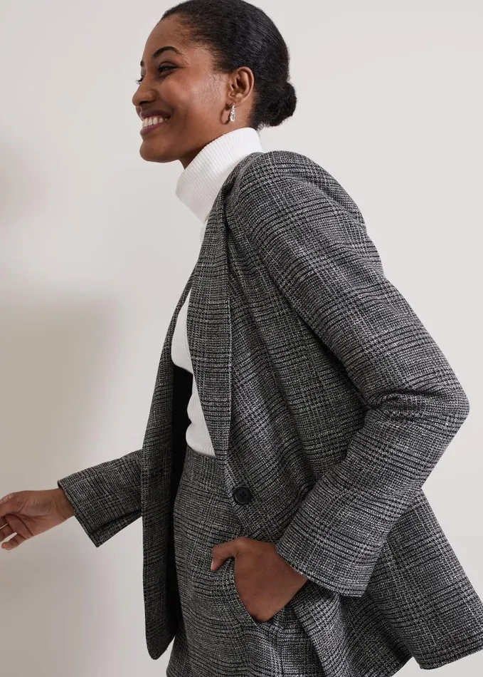 Phase Eight Evie Check Blazer Grey Women Jackets