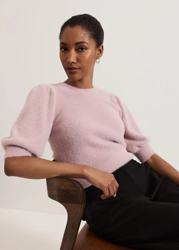 Phase Eight Fern Fluffy Puff Sleeve Knit Pink Women Knitwear