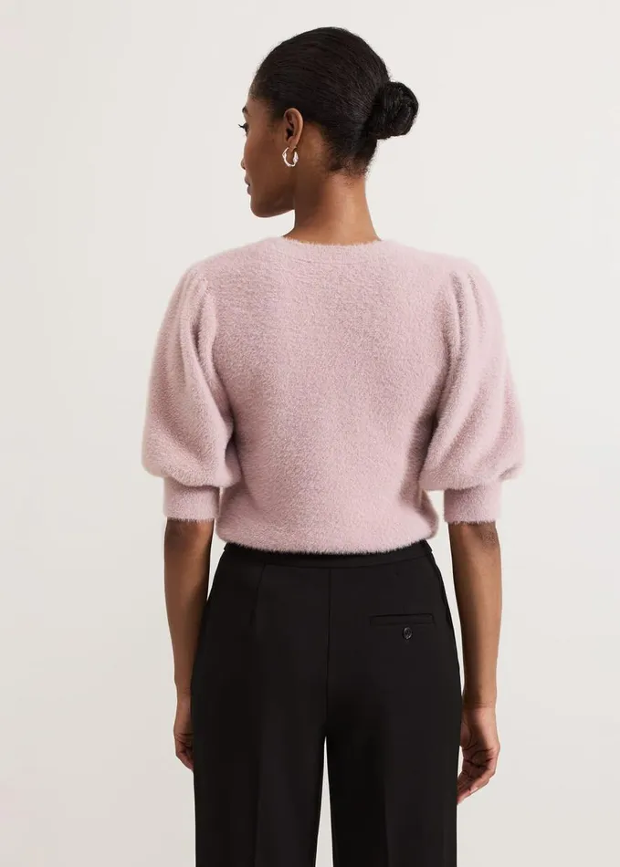 Phase Eight Fern Fluffy Puff Sleeve Knit Pink Women Knitwear