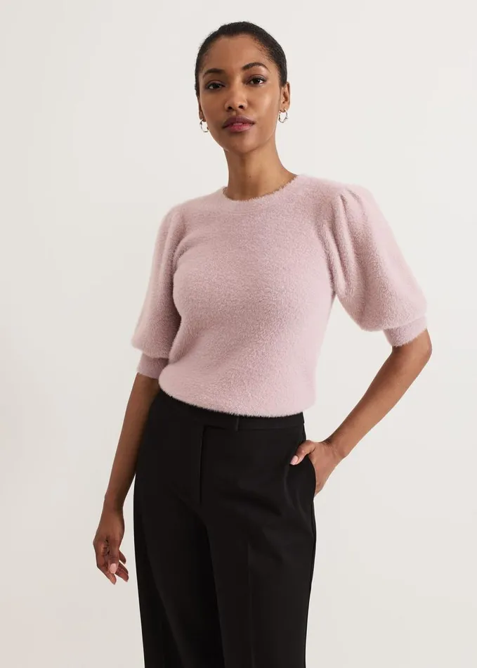 Phase Eight Fern Fluffy Puff Sleeve Knit Pink Women Knitwear