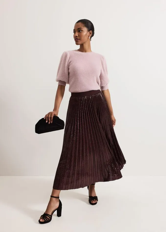 Phase Eight Fern Fluffy Puff Sleeve Knit Pink Women Knitwear