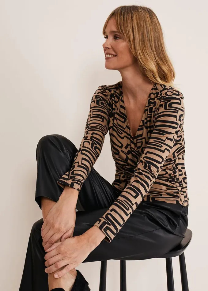 Phase Eight Flora Broken Lines Top Camelblack Women Tops and TShirts