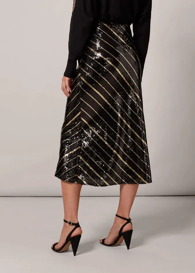 Phase Eight Giana Stripe Sequin Skirt Blackbronze Women Skirts